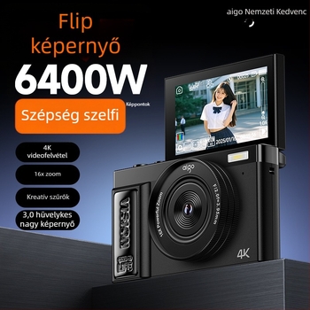 4K-s digitális tükör nélküli kamera kihajtható selfie-képernyővel, több színben, diákoknak és campusfotózáshoz