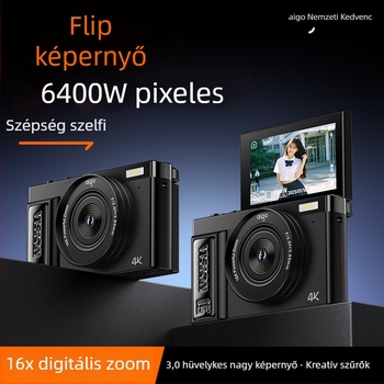 4K-s digitális tükör nélküli kamera kihajtható selfie-képernyővel, több színben, diákoknak és campusfotózáshoz