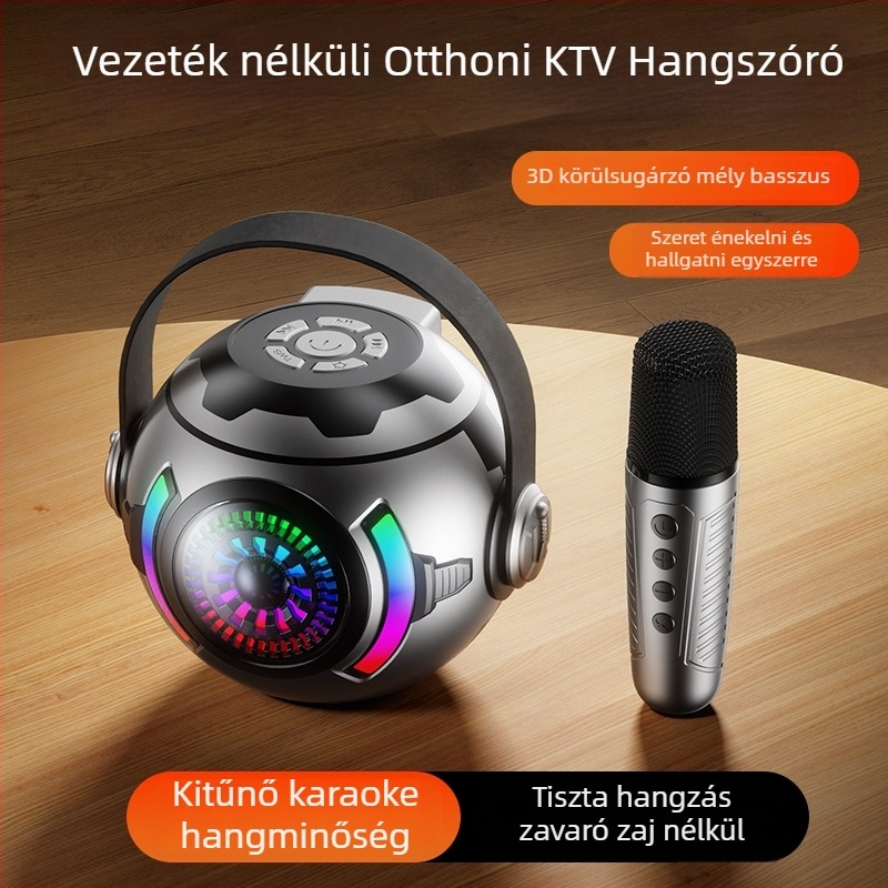 Bluetooth hangszóró mélynyomóval és LED-fényekkel – Mini hordozható kültéri hangrendszer (5W, Bluetooth 5.3, 100Hz-20kHz, SNR ≥85dB, 10 m hatótáv)
