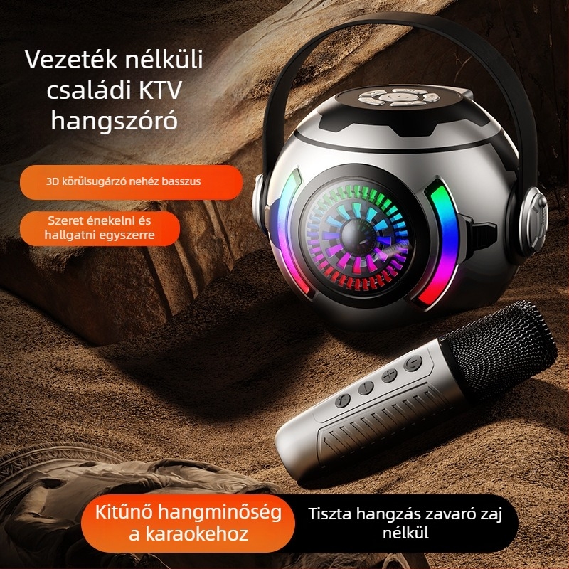 Bluetooth hangszóró mélynyomóval és LED-fényekkel – Mini hordozható kültéri hangrendszer (5W, Bluetooth 5.3, 100Hz-20kHz, SNR ≥85dB, 10 m hatótáv)