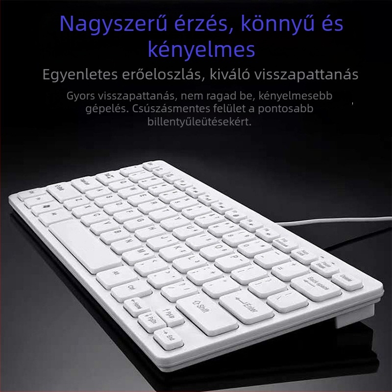 Kábeles USB billentyűzet, 87 billentyű, kompakt kiosztás, asztali számítógéphez, vízálló, fehér tengelykapcsolók, 1,35 m kábel
