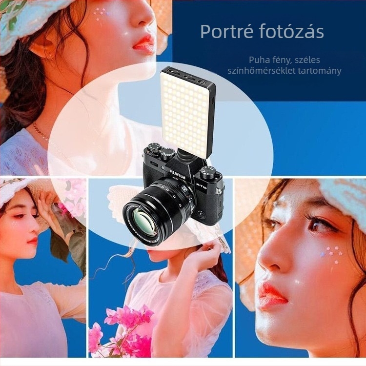 ST-120 LED töltőfény telefonhoz/DSLR-hez – hordozható világítás élő közvetítéshez, 10–50W, 3.7V, három színhőmérséklet, kézi üzemmód