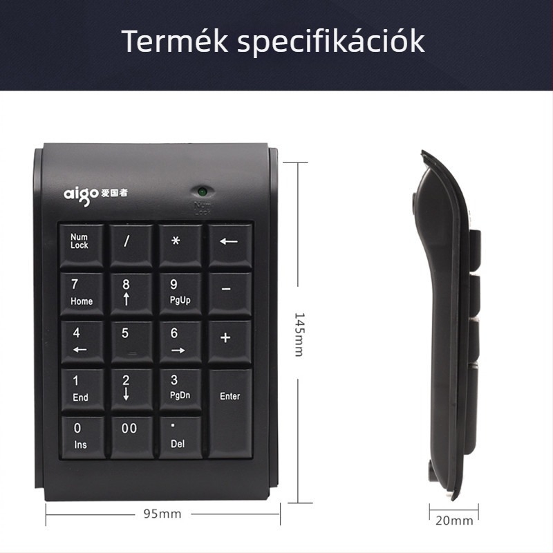 Patriot W909 vezetékes numerikus billentyűzet, 19 gomb, notebook és irodai használatra