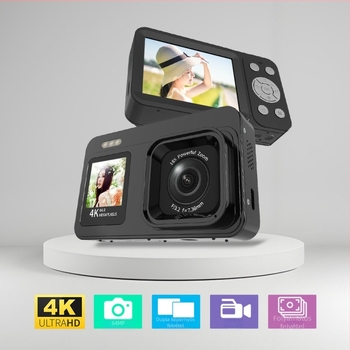 4K digitális fényképezőgép kezdőknek, kettős kijelzővel, selfie-videó és szépségfunkcióval, 18x digitális zoom
