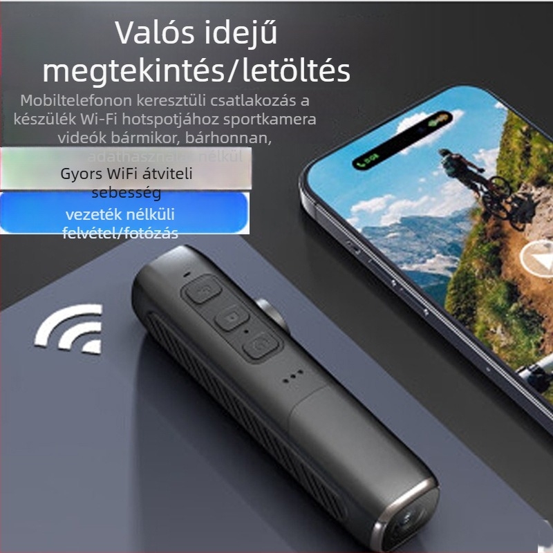 Fejre szerelhető sportkamera Wi-Fi-vel, CMOS szenzorral, 1080p felbontással, dupla stabilizációval, MicroSD tárhellyel