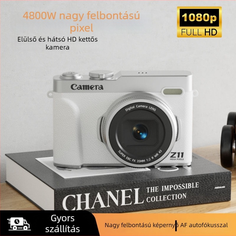 Kétkamerás CCD digitális fényképezőgép diákoknak, tükör nélküli kampusz vlog-felvételéhez, 16x optikai zoom és töltőfény