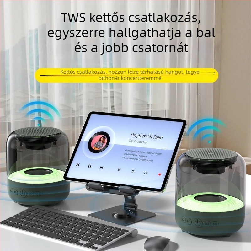 Bluetooth hangszóró diafragmás hangkürtővel, subwooferrel, hosszú akkumulátor-üzemidővel és hangulatos világítással