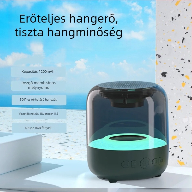 Bluetooth hangszóró diafragmás hangkürtővel, subwooferrel, hosszú akkumulátor-üzemidővel és hangulatos világítással