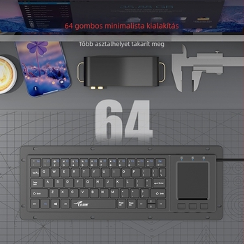 Trackballos érintéses ipari billentyűzet, USB/PS2 interfész, 88–98 billentyű, kábeles, vízálló