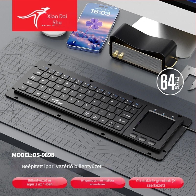 Trackballos érintéses ipari billentyűzet, USB/PS2 interfész, 88–98 billentyű, kábeles, vízálló