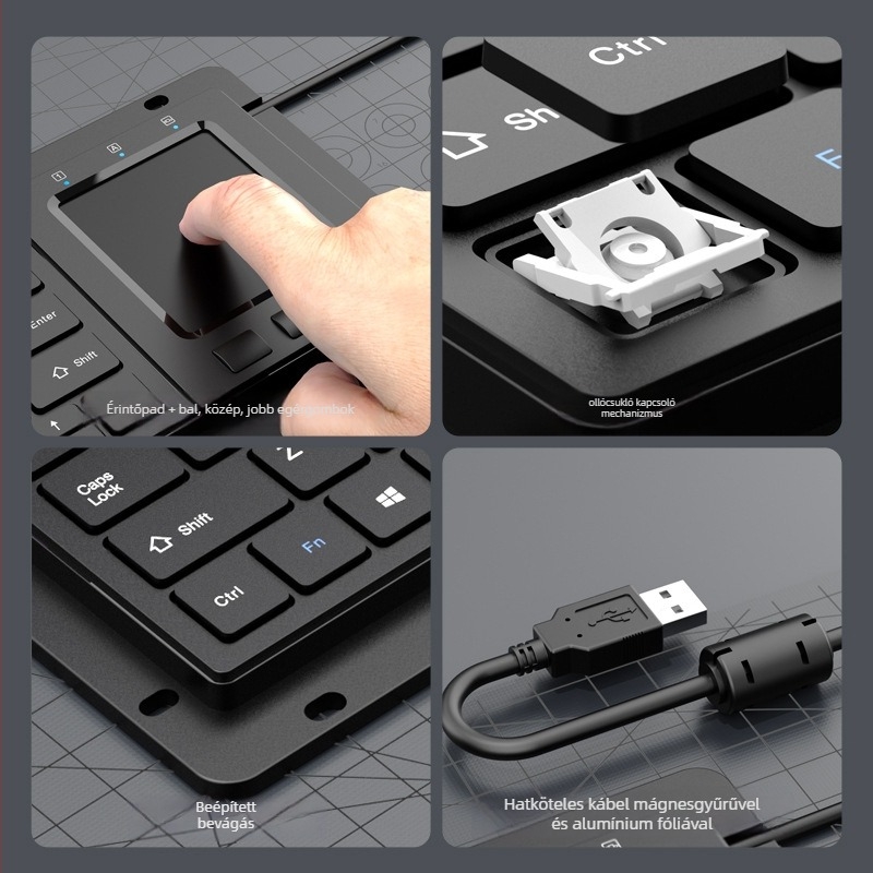 Trackballos érintéses ipari billentyűzet, USB/PS2 interfész, 88–98 billentyű, kábeles, vízálló