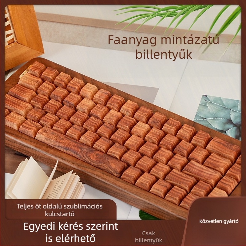 PBT kulcshüvelyek diófa mintával, oldalsó gravírozott sublimációs karakterek, átlátszó, kompatibilis univerzális mechanikus billentyűzettel