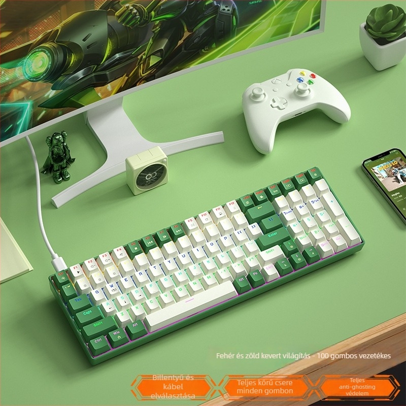 B.O.W Hot-Swappable 100-billentyűs mechanikus billentyűzet, USB-kábeles csatlakozás, RGB háttérvilágítás (G100U)