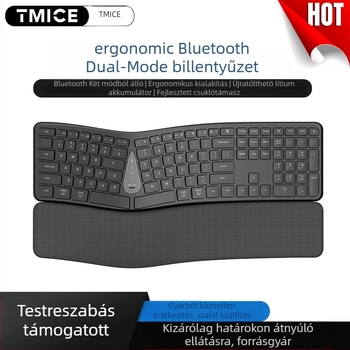 Bluetooth ergonómikus billentyűzet és egér készlet csuklótámasz, 111 billentyű, feltölthető billentyűzet, két eszközzel párosítható, vízálló
