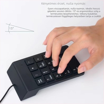Vezetékes 18 gombos numerikus billentyűzet, ABS anyag, 1,35 m kábel, kompakt méret 140×85×8 mm