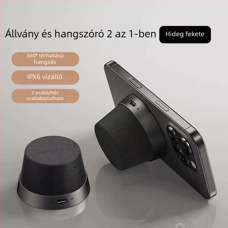 Bluetooth hangszóró mágneses textilborítással, elegáns, hordozható, telefon-támasz, mélybasszus, vezeték nélküli