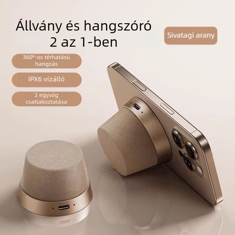 Bluetooth hangszóró mágneses textilborítással, elegáns, hordozható, telefon-támasz, mélybasszus, vezeték nélküli
