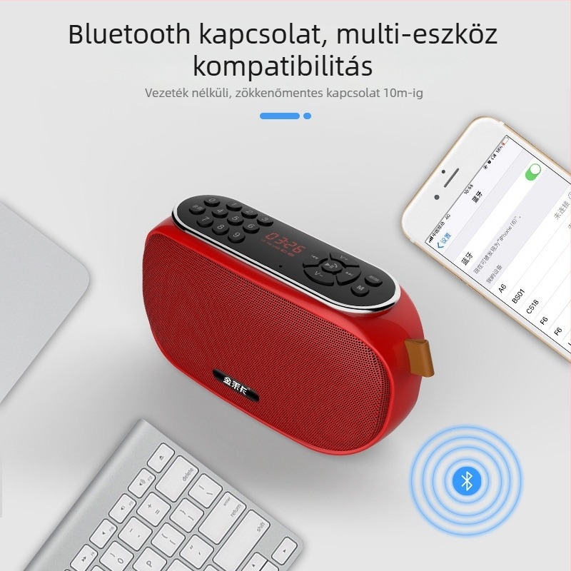 Kültéri hordozható vezeték nélküli Bluetooth hangszóró kártyahellyel, rádióval, mély basszussal, kompakt hangszóróval és MP3-lejátszóval időseknek