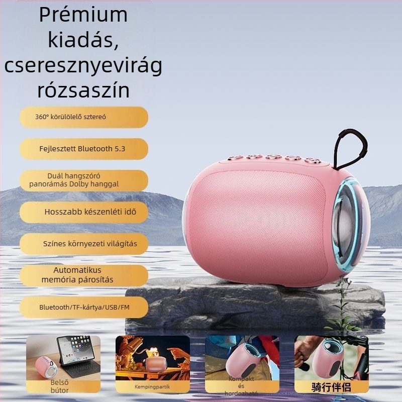 Vezeték nélküli Bluetooth hangszóró erőteljes mélynyomóval, kiváló hangzás (Bluetooth, 100 Hz–20 kHz, SNR ≥70 dB, IPX7, ABS ház)