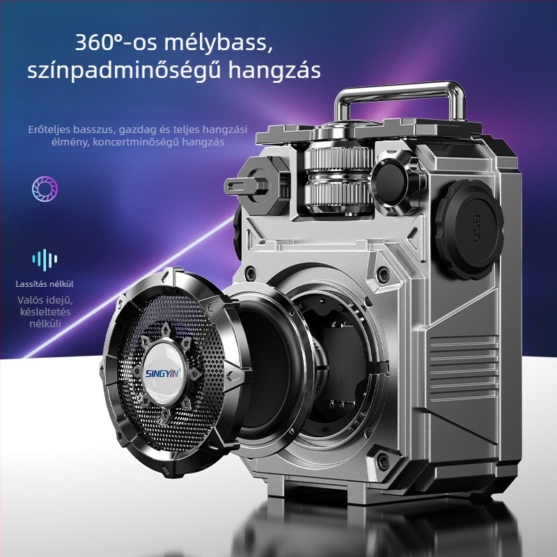 TF-kártya slotos Bluetooth hangszóró, BT 5.3, 10W, 100 Hz-20 kHz, beépített 1200-2000 mAh akkumulátor