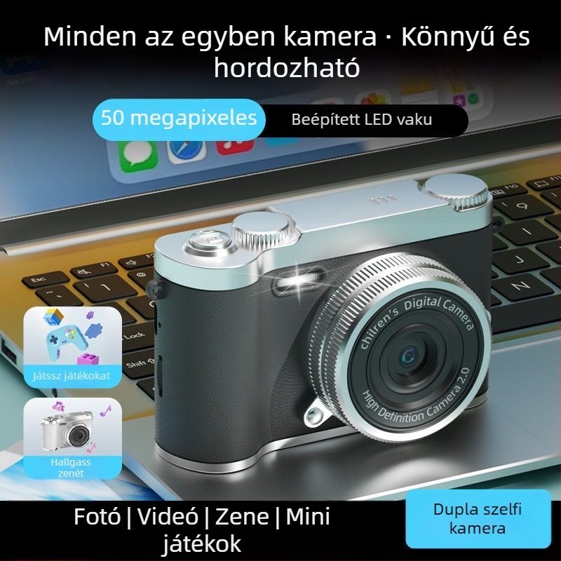 HD felbontású, kétkamerás selfie kamera CCD-vel, retro digitális kamera egyetemistáknak