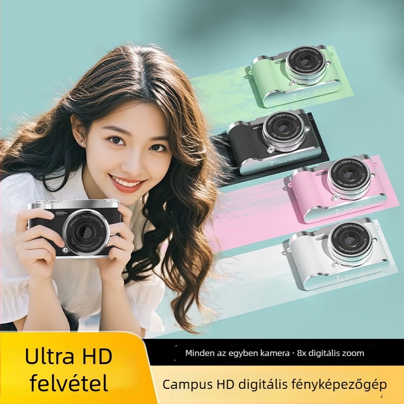 HD felbontású, kétkamerás selfie kamera CCD-vel, retro digitális kamera egyetemistáknak
