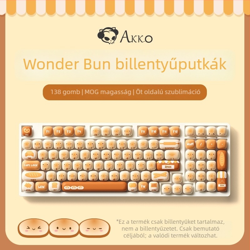 Mechanikus billentyűzethez való kulcskap készlet, Steamed Bread Paradise téma, keresztszerű sapkák, több mint 98 billentyű, ötoldalas hőszublimáció, univerzális kompatibilitás