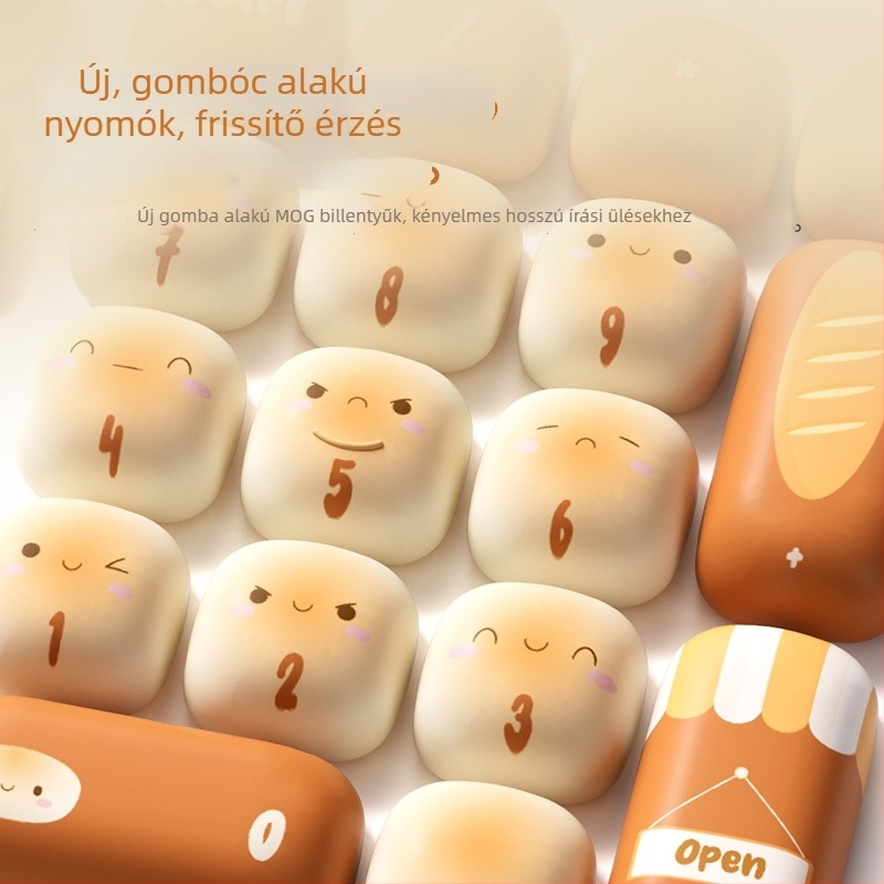 Mechanikus billentyűzethez való kulcskap készlet, Steamed Bread Paradise téma, keresztszerű sapkák, több mint 98 billentyű, ötoldalas hőszublimáció, univerzális kompatibilitás