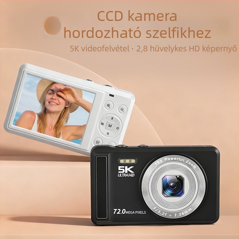 Hordozható 5K CCD szelfi digitális kamera, 2,8 hüvelykes LCD, CMOS 16 MP szenzor, periszkópos objektív, USB 2.0, TF-kártya, utazáshoz kompakt