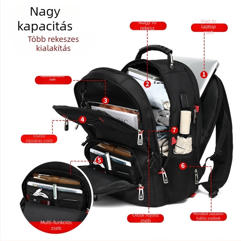 Üzleti utazáshoz hátizsák, kapacitás 36–55L, Oxford anyag, vízálló, kompatibilis 16 hüvelykes laptophoz, légpárnás vállpántok