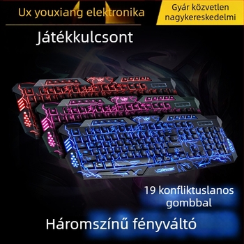 Vezetékes gamer billentyűzet, 104 gomb, vörös tengelyű kapcsolók, több színű háttérvilágítás