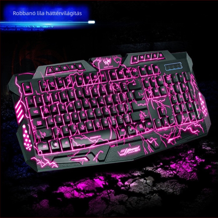 Vezetékes gamer billentyűzet, 104 gomb, vörös tengelyű kapcsolók, több színű háttérvilágítás
