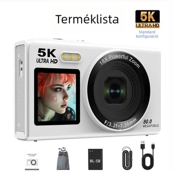 CCD kamera HD 5K felvétellel, 80 MP, digitális kamera két kijelzővel egyetemi szelfikhez és utazásokhoz