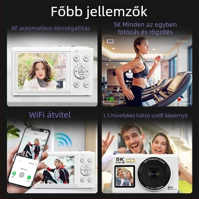 CCD kamera HD 5K felvétellel, 80 MP, digitális kamera két kijelzővel egyetemi szelfikhez és utazásokhoz