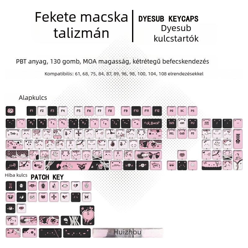 Numerikus billentyűzethez való gombfej – macska fej dizájn, öt oldalú szublimáció, zöld tengely, Bluetooth-kompatibilis