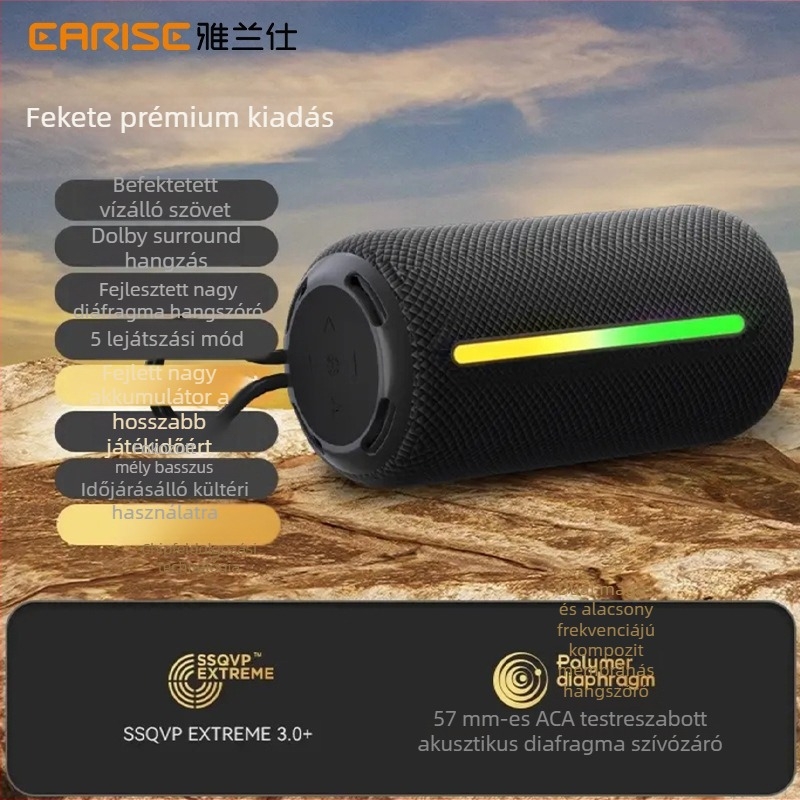 Hordozható Bluetooth hangszóró mély basszusúval, Bluetooth 5.3, 10W, IPX5 vízálló, beépített akkumulátor 4000–6000 mAh, frekvencia 20 Hz–20 kHz