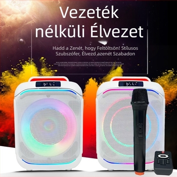 Vezeték nélküli karaoke mikrofonnal ellátott Bluetooth hangszóró – Két hangszóró, 40W, 10 m hatótáv, beépített 2000–4000mAh akkumulátor, USB/SD/3,5 mm és Bluetooth csatlakozás, memóriakártya behelyezhető