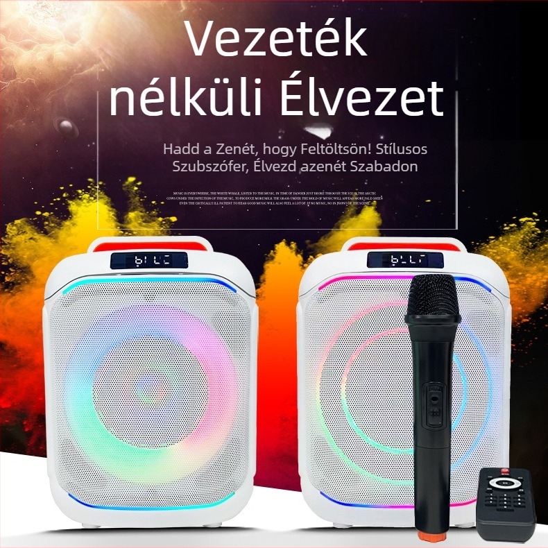 Vezeték nélküli karaoke mikrofonnal ellátott Bluetooth hangszóró – Két hangszóró, 40W, 10 m hatótáv, beépített 2000–4000mAh akkumulátor, USB/SD/3,5 mm és Bluetooth csatlakozás, memóriakártya behelyezhető
