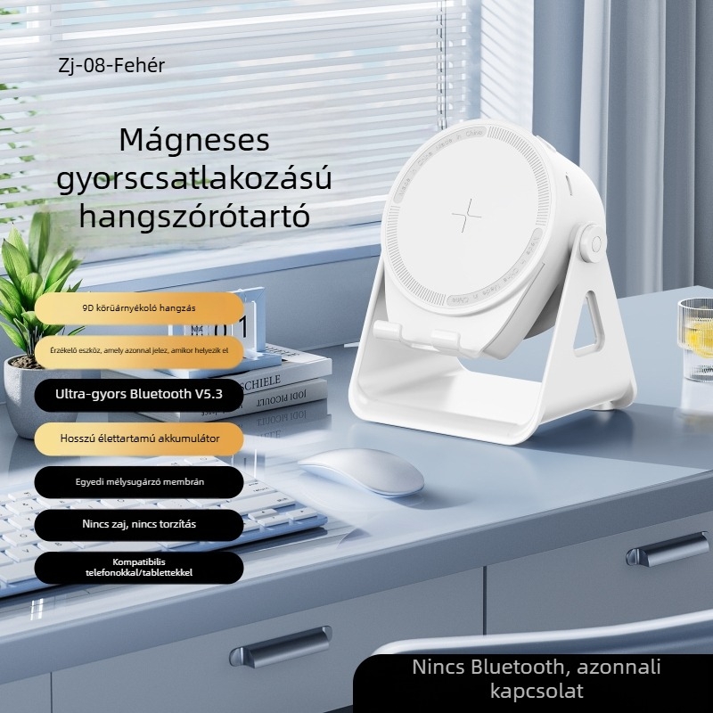 Bluetooth hangszóró LED-es fényekkel és asztali tartóval – beépített akkumulátor 1000–1200 mAh, Bluetooth 5.3, frekvencia 20 Hz–20 kHz, SNR ≥85 dB, hatótáv 10 m