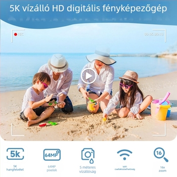 Kétkijelzős vízálló digitális kamera, hordozható, 4K felbontású kültéri utazásokhoz