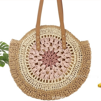 Papírszálas csomózott táska, kötött, kör alakú, cipzár, poliészter-pamut bélés, dupla vállpántok, nyár 2024