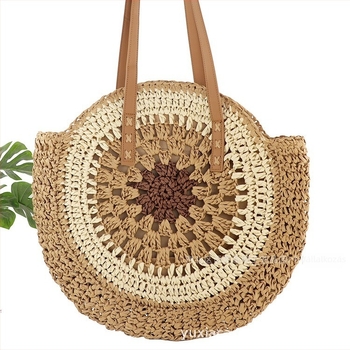 Papírszálas csomózott táska, kötött, kör alakú, cipzár, poliészter-pamut bélés, dupla vállpántok, nyár 2024