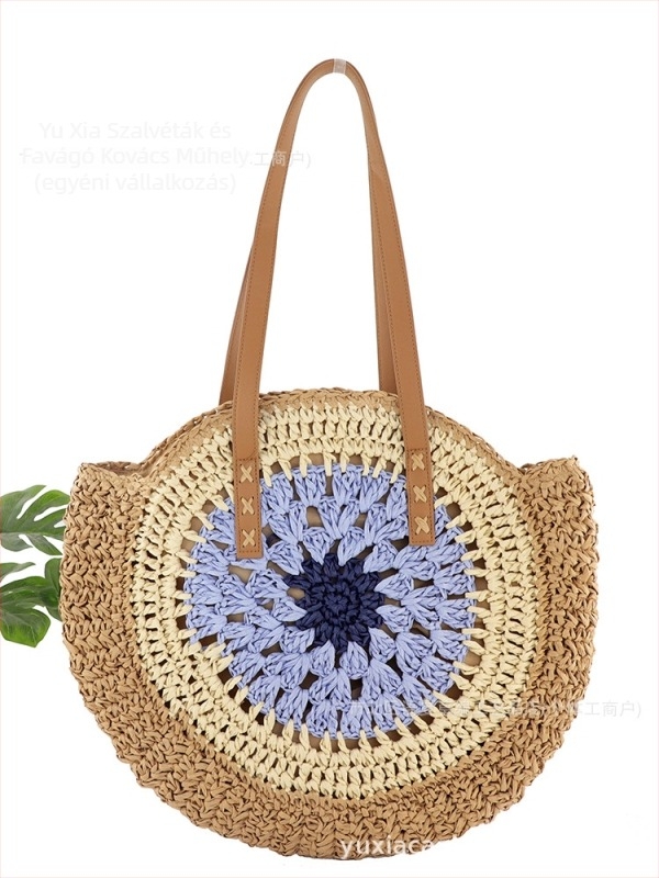 Papírszálas csomózott táska, kötött, kör alakú, cipzár, poliészter-pamut bélés, dupla vállpántok, nyár 2024