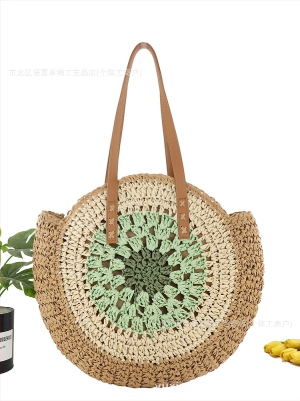 Papírszálas csomózott táska, kötött, kör alakú, cipzár, poliészter-pamut bélés, dupla vállpántok, nyár 2024