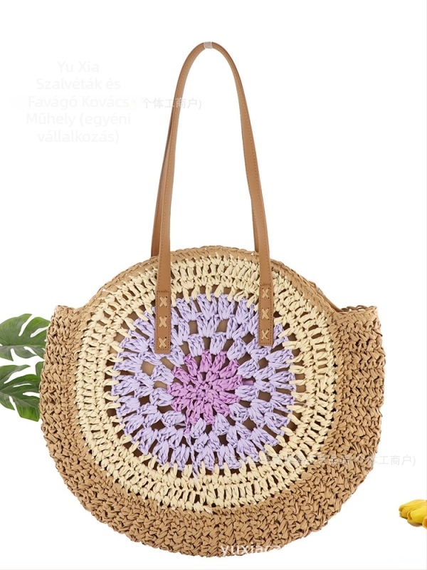Papírszálas csomózott táska, kötött, kör alakú, cipzár, poliészter-pamut bélés, dupla vállpántok, nyár 2024
