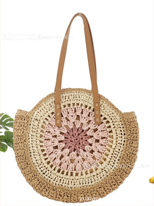 Papírszálas csomózott táska, kötött, kör alakú, cipzár, poliészter-pamut bélés, dupla vállpántok, nyár 2024