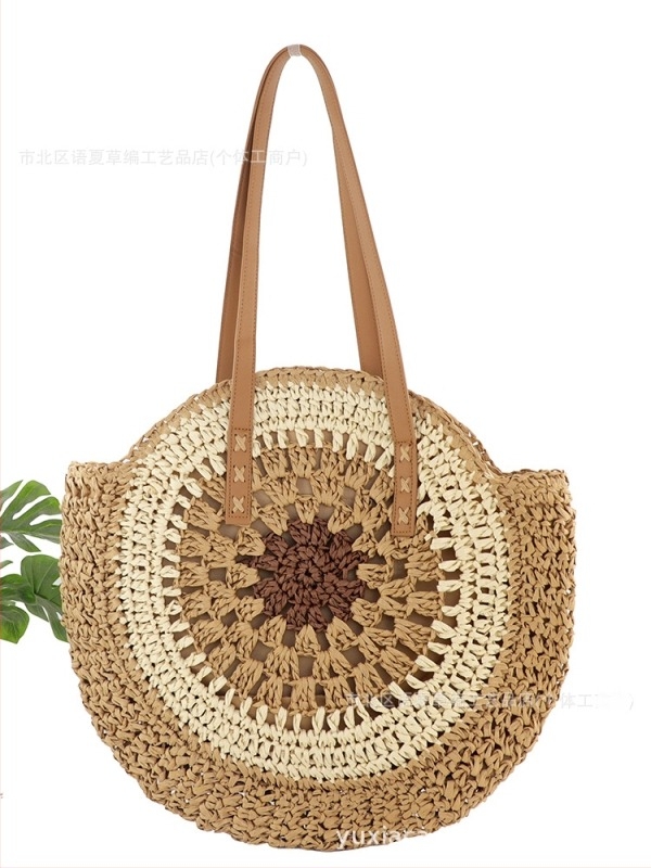 Papírszálas csomózott táska, kötött, kör alakú, cipzár, poliészter-pamut bélés, dupla vállpántok, nyár 2024