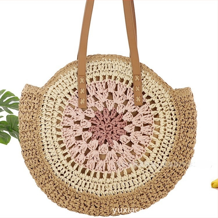 Papírszálas csomózott táska, kötött, kör alakú, cipzár, poliészter-pamut bélés, dupla vállpántok, nyár 2024