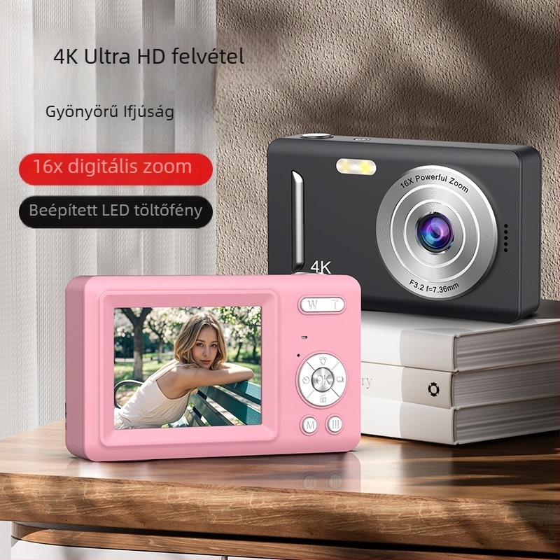 CCD digitális kamera, hordozható HD felvételi kamera utazásokhoz, kompakt, 16× optikai zoom és 16× digitális zoom