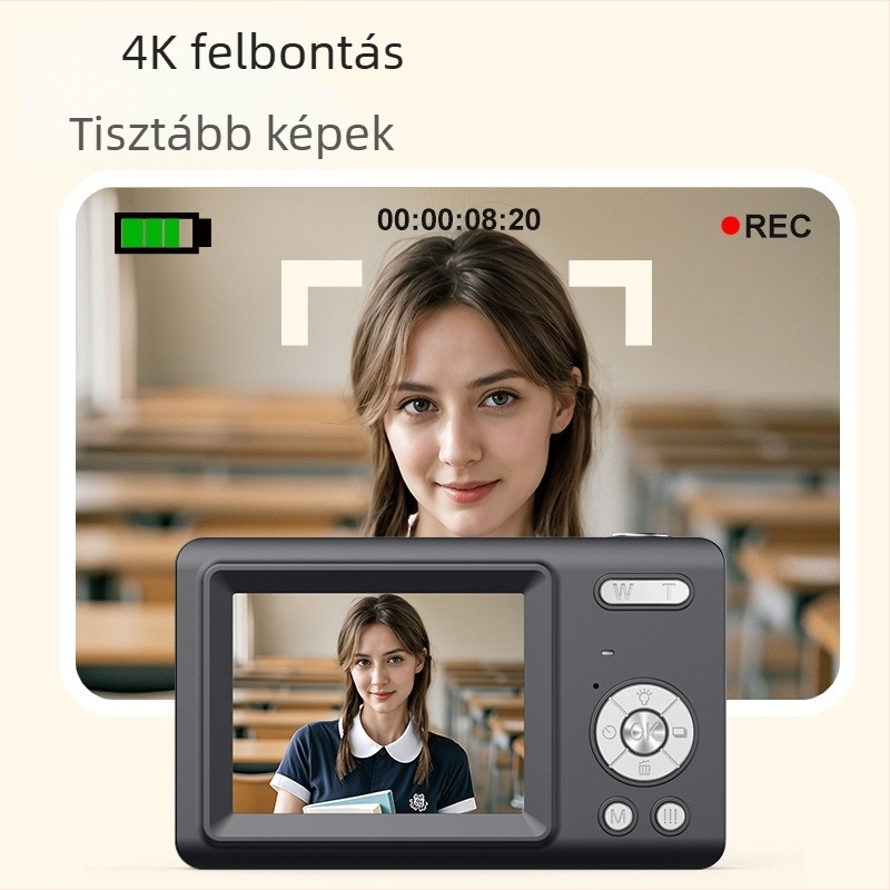 CCD digitális kamera, hordozható HD felvételi kamera utazásokhoz, kompakt, 16× optikai zoom és 16× digitális zoom